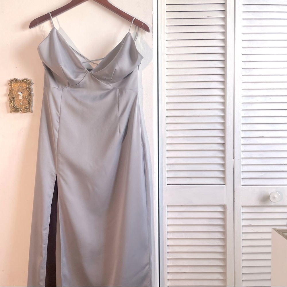 Nasty Gal Split Leg Hammered Satin Maxi Dress